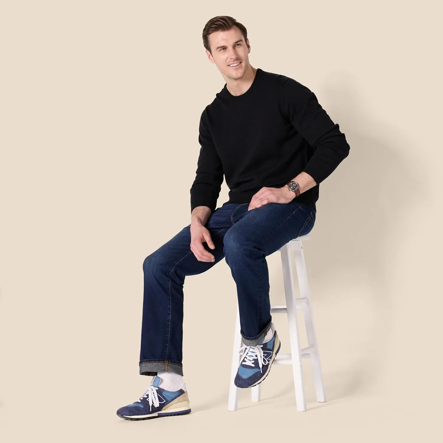 Amazon Essentials Men's Long-Sleeve Crewneck Sweater, 100% Cotton, Big & Tall Options Available