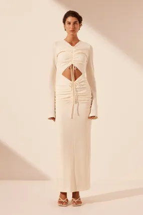 Rice Beau Drawstring Maxi Dress with Gathered Details