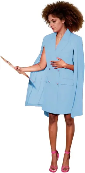 Blazer Dress for Women with Cape Double Breasted Peak Lapel Regular Fit Women's Solid Suit Skirt for Work Office