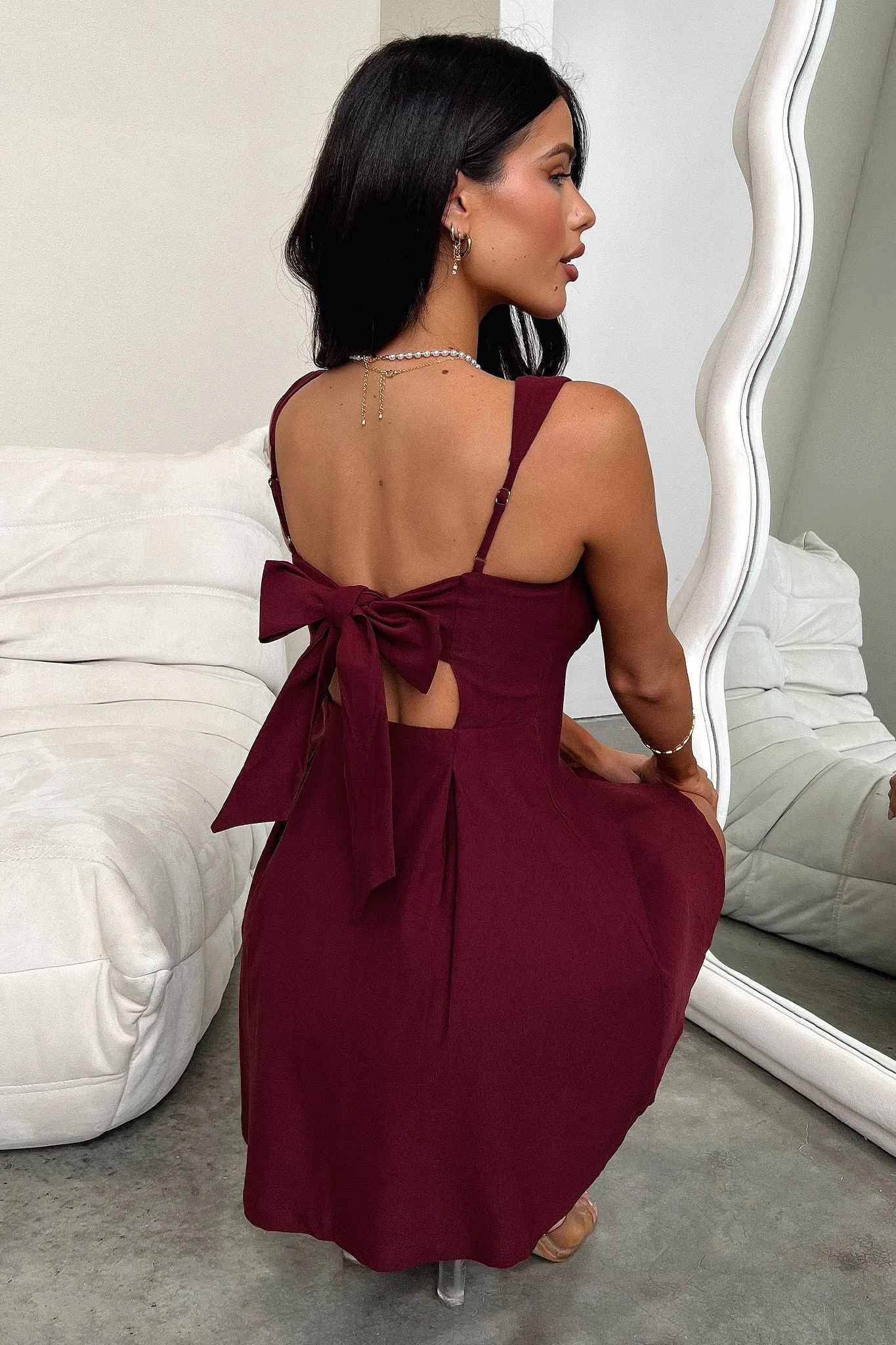 Burgundy Bransley Long Sleeve Dress - Elegant A-Line Style for Every Occasion