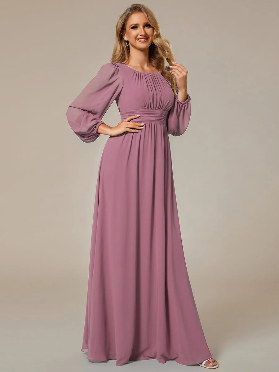 Elegant Custom Size Round Neck Wholesale Bridesmaid Dresses with Long Lantern Sleeves for Chic Weddings