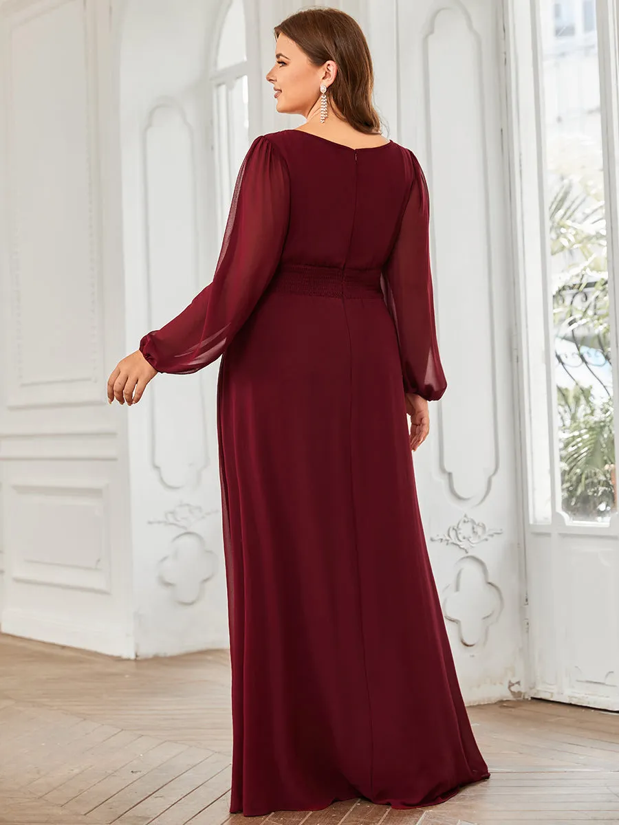 Elegant Custom Size Round Neck Wholesale Bridesmaid Dresses with Long Lantern Sleeves for Chic Weddings