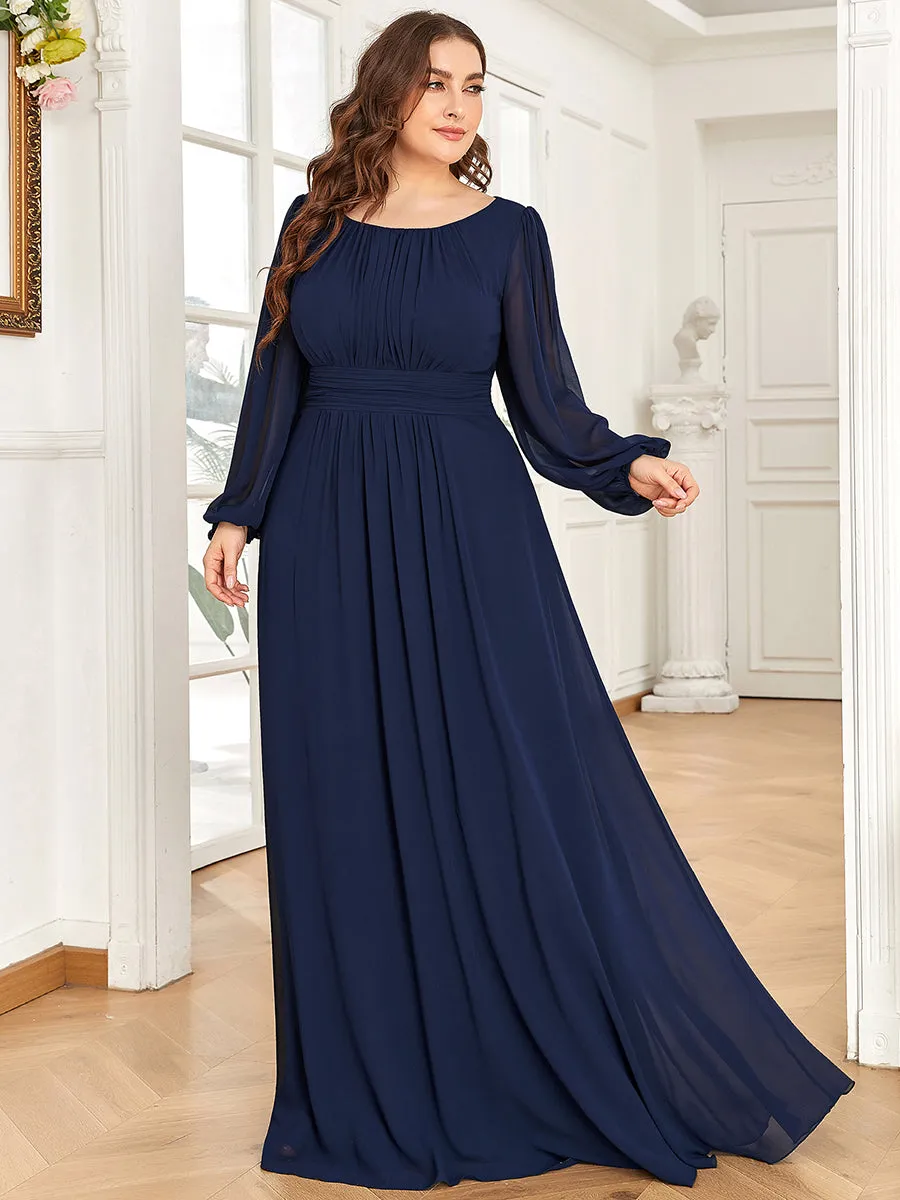 Elegant Custom Size Round Neck Wholesale Bridesmaid Dresses with Long Lantern Sleeves for Chic Weddings