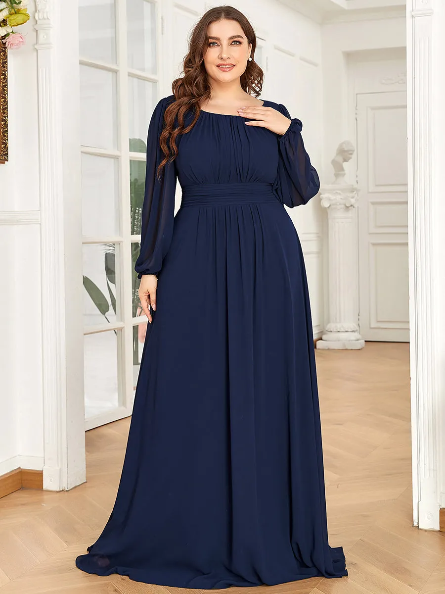Elegant Custom Size Round Neck Wholesale Bridesmaid Dresses with Long Lantern Sleeves for Chic Weddings
