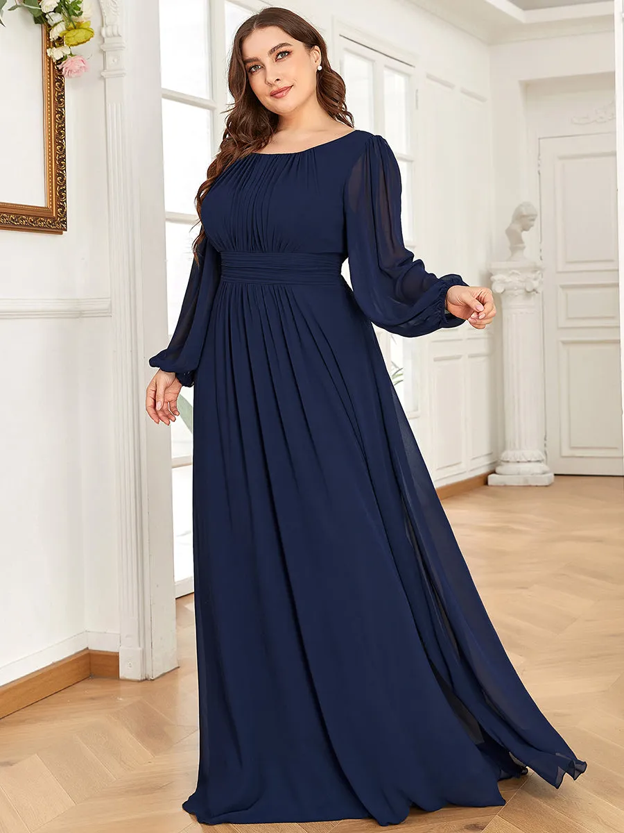 Elegant Custom Size Round Neck Wholesale Bridesmaid Dresses with Long Lantern Sleeves for Chic Weddings