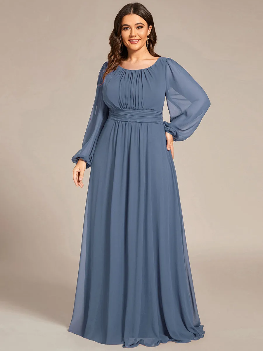 Elegant Custom Size Round Neck Wholesale Bridesmaid Dresses with Long Lantern Sleeves for Chic Weddings