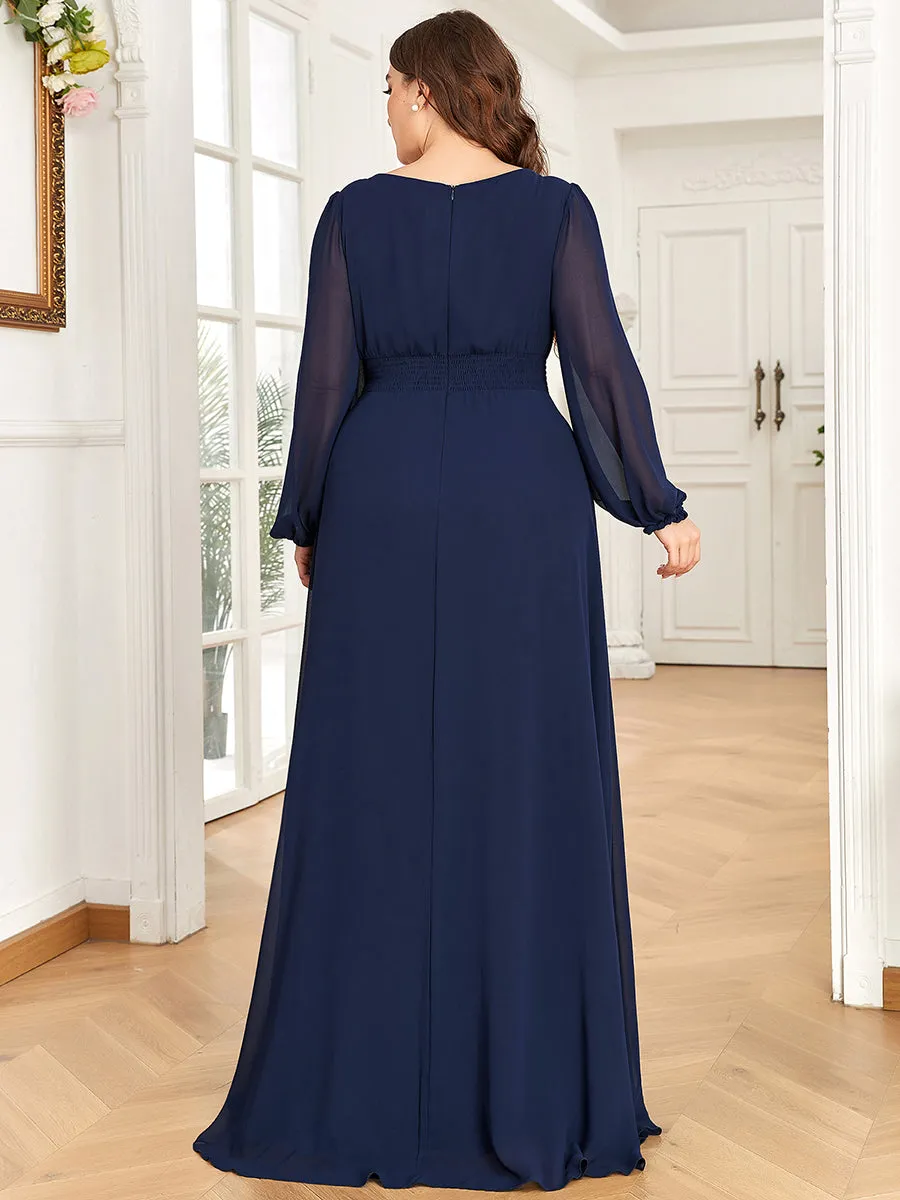 Elegant Custom Size Round Neck Wholesale Bridesmaid Dresses with Long Lantern Sleeves for Chic Weddings