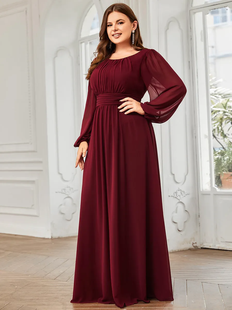 Elegant Custom Size Round Neck Wholesale Bridesmaid Dresses with Long Lantern Sleeves for Chic Weddings