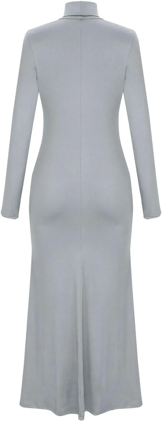 HGps8w Womens Turtleneck Bodycon Mermaid Maxi Dress Lady Casual Solid Long Sleeve Elegant Slimming Lounge Dresses