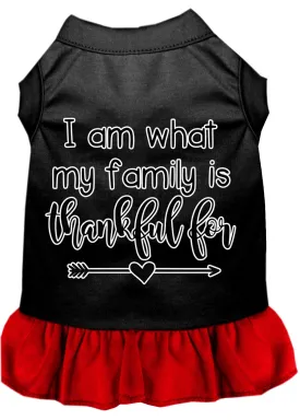 I Am What My Family Is Thankful For Screen Print Dog Dress Black With Red Sm