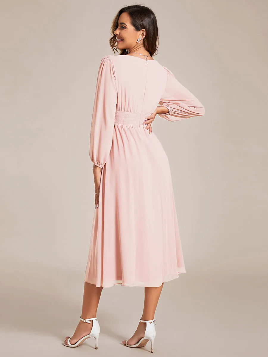 Elegant Knee-Length Chiffon Dresses with Long Sleeves for Wedding Guests - Wholesale