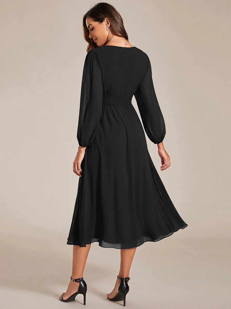 Elegant Knee-Length Chiffon Dresses with Long Sleeves for Wedding Guests - Wholesale