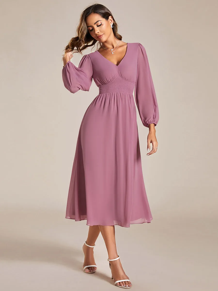 Elegant Knee-Length Chiffon Dresses with Long Sleeves for Wedding Guests - Wholesale