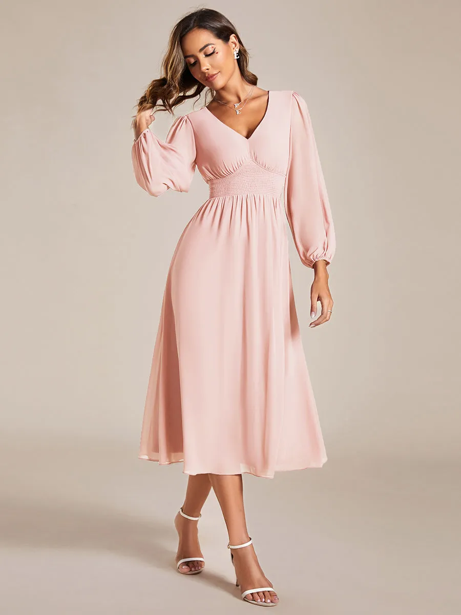 Elegant Knee-Length Chiffon Dresses with Long Sleeves for Wedding Guests - Wholesale