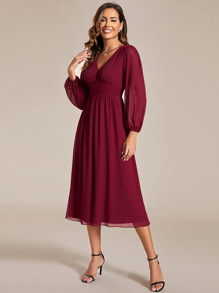 Elegant Knee-Length Chiffon Dresses with Long Sleeves for Wedding Guests - Wholesale