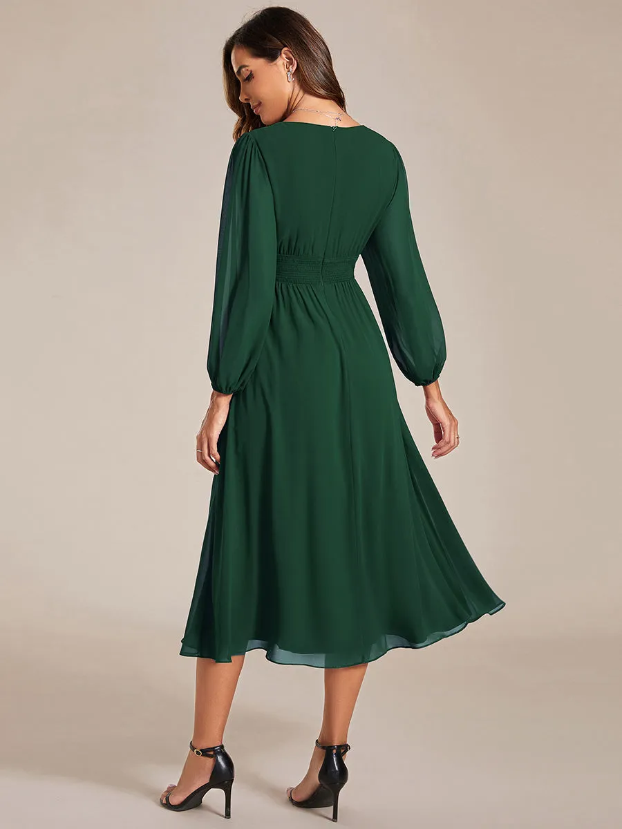 Elegant Knee-Length Chiffon Dresses with Long Sleeves for Wedding Guests - Wholesale