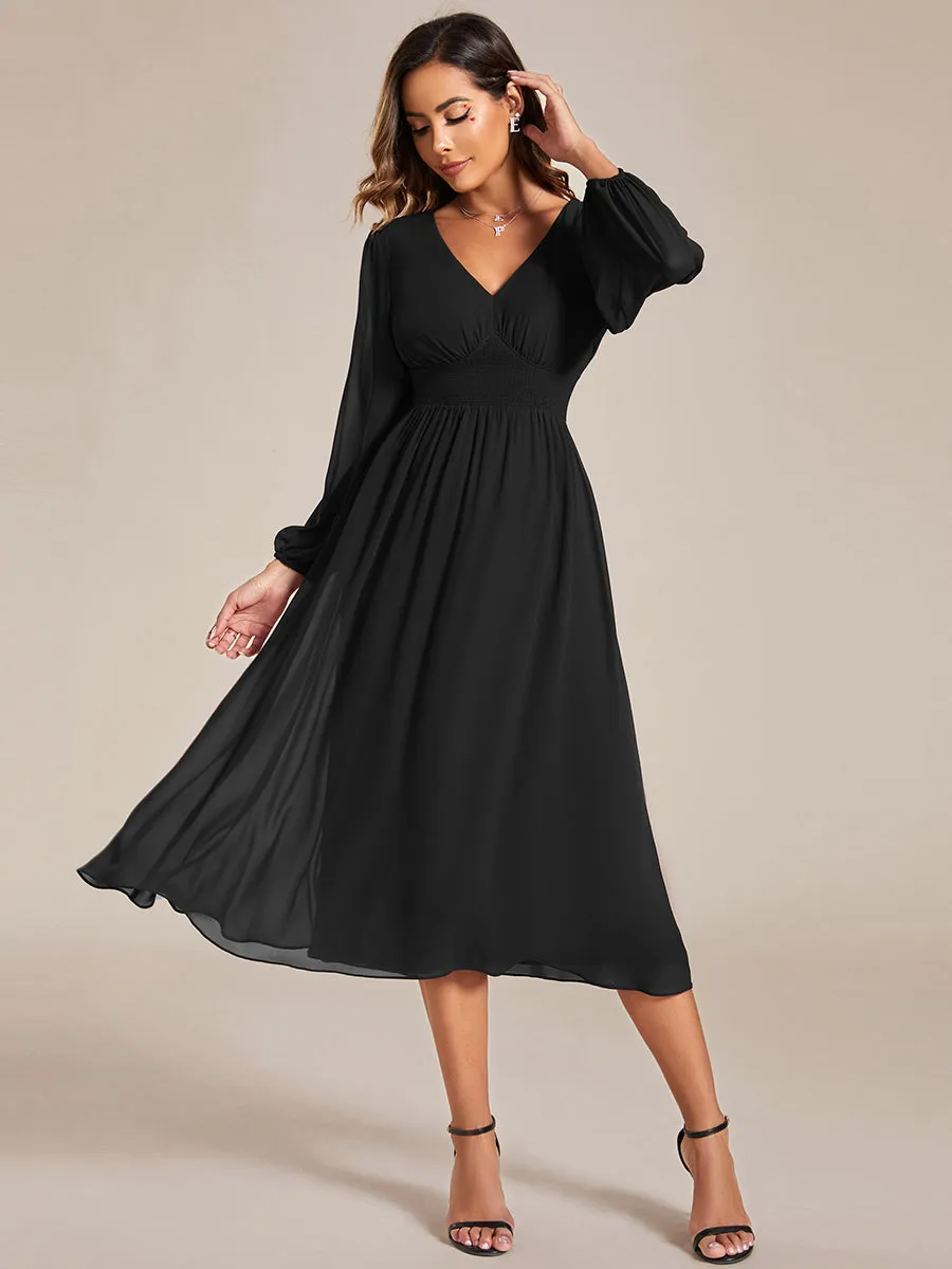 Elegant Knee-Length Chiffon Dresses with Long Sleeves for Wedding Guests - Wholesale