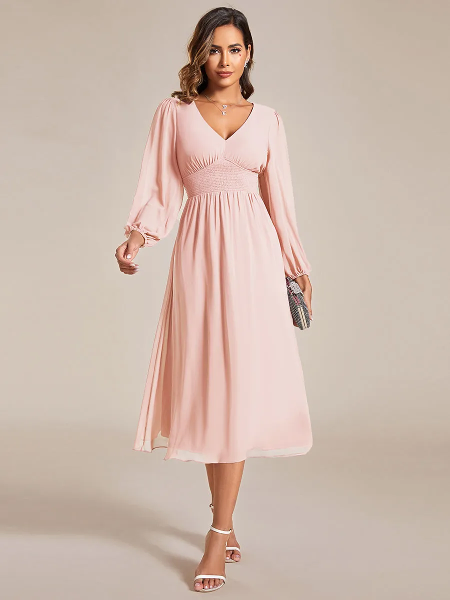 Elegant Knee-Length Chiffon Dresses with Long Sleeves for Wedding Guests - Wholesale