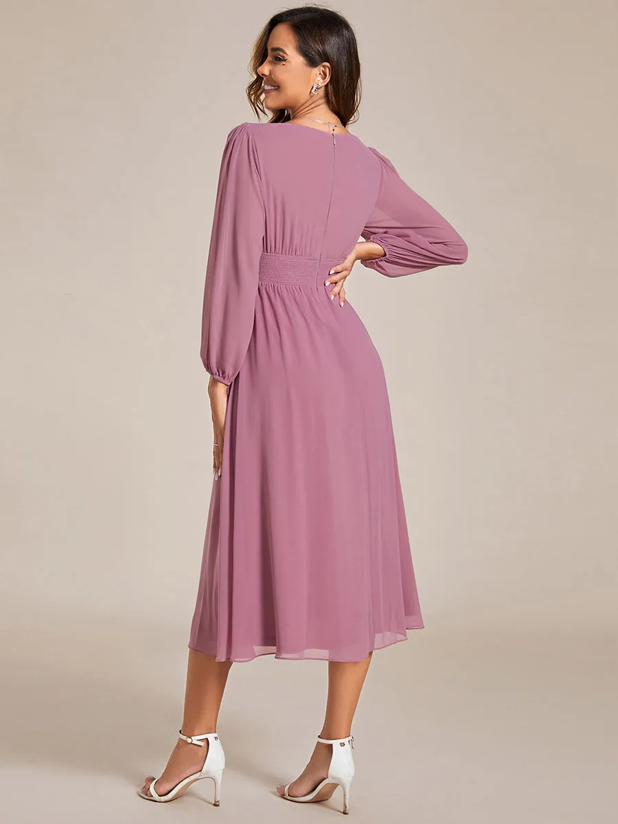 Elegant Knee-Length Chiffon Dresses with Long Sleeves for Wedding Guests - Wholesale