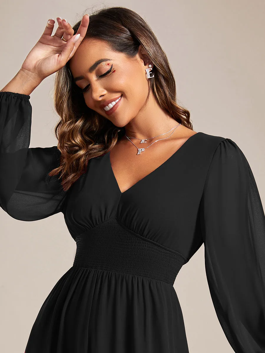 Elegant Knee-Length Chiffon Dresses with Long Sleeves for Wedding Guests - Wholesale