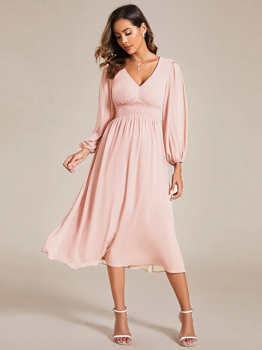Elegant Knee-Length Chiffon Dresses with Long Sleeves for Wedding Guests - Wholesale