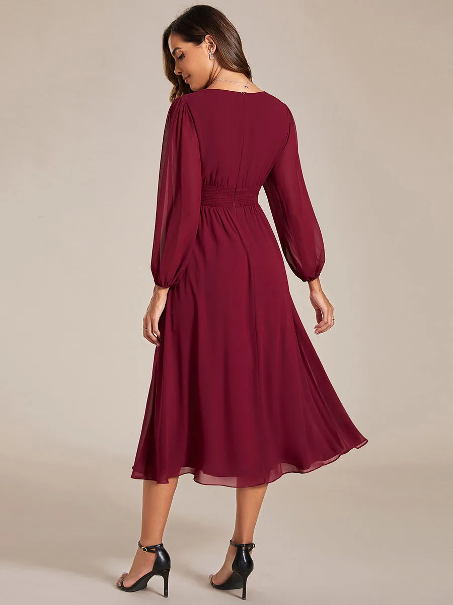 Elegant Knee-Length Chiffon Dresses with Long Sleeves for Wedding Guests - Wholesale