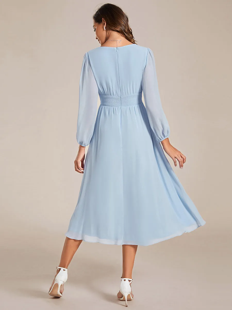 Elegant Knee-Length Chiffon Dresses with Long Sleeves for Wedding Guests - Wholesale