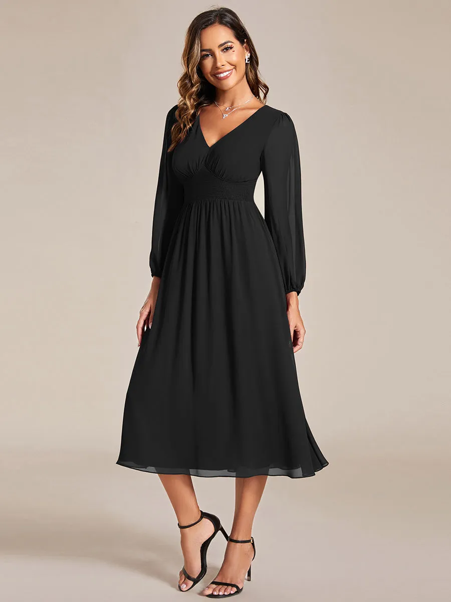 Elegant Knee-Length Chiffon Dresses with Long Sleeves for Wedding Guests - Wholesale