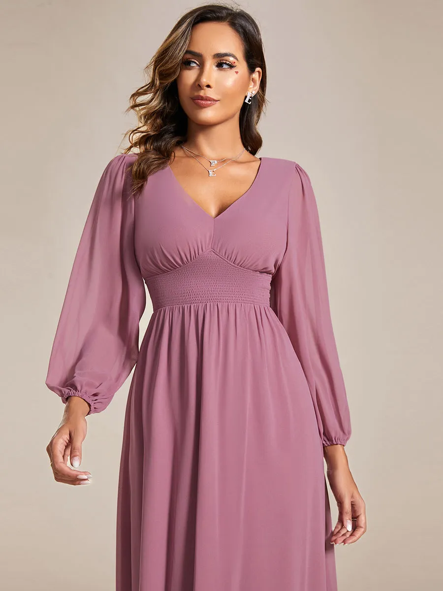 Elegant Knee-Length Chiffon Dresses with Long Sleeves for Wedding Guests - Wholesale