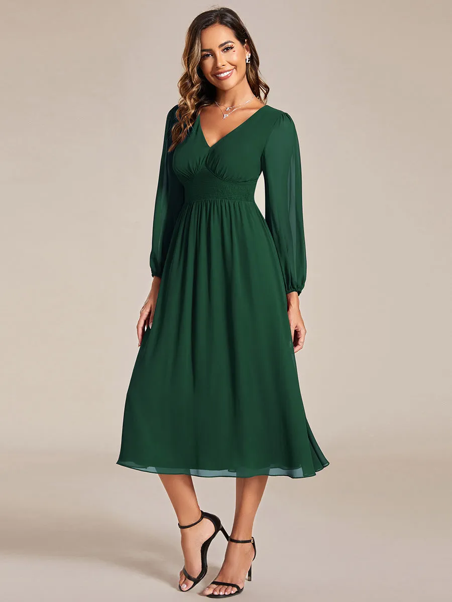 Elegant Knee-Length Chiffon Dresses with Long Sleeves for Wedding Guests - Wholesale