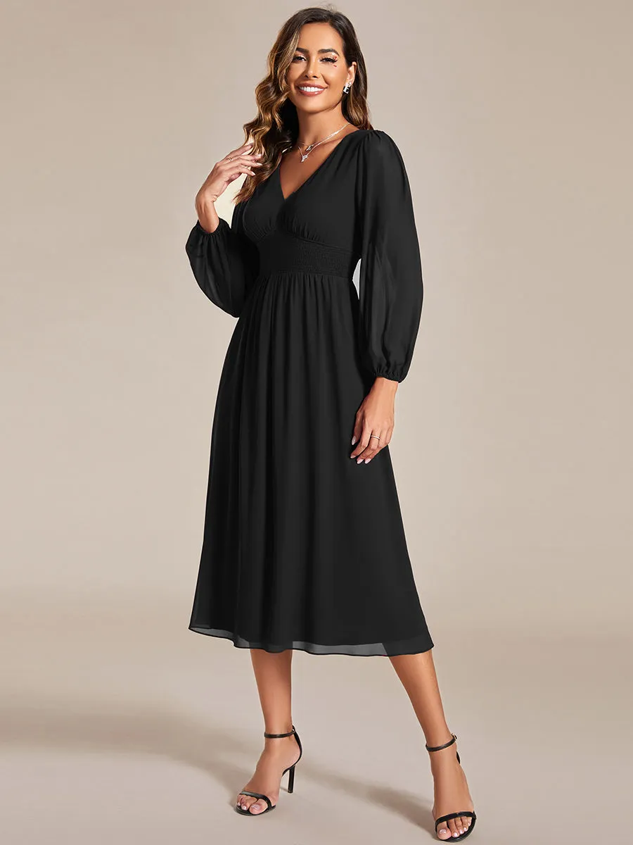 Elegant Knee-Length Chiffon Dresses with Long Sleeves for Wedding Guests - Wholesale