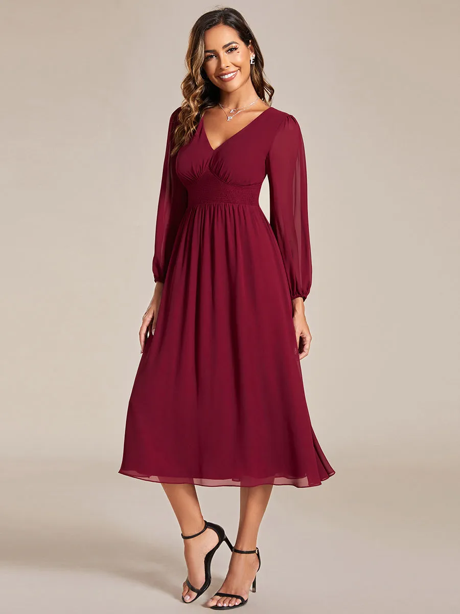 Elegant Knee-Length Chiffon Dresses with Long Sleeves for Wedding Guests - Wholesale