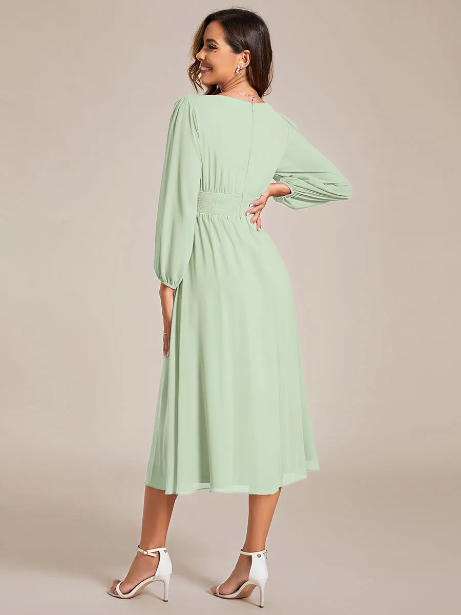 Elegant Knee-Length Chiffon Dresses with Long Sleeves for Wedding Guests - Wholesale