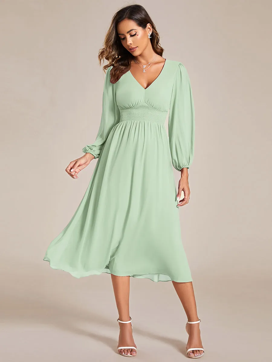 Elegant Knee-Length Chiffon Dresses with Long Sleeves for Wedding Guests - Wholesale
