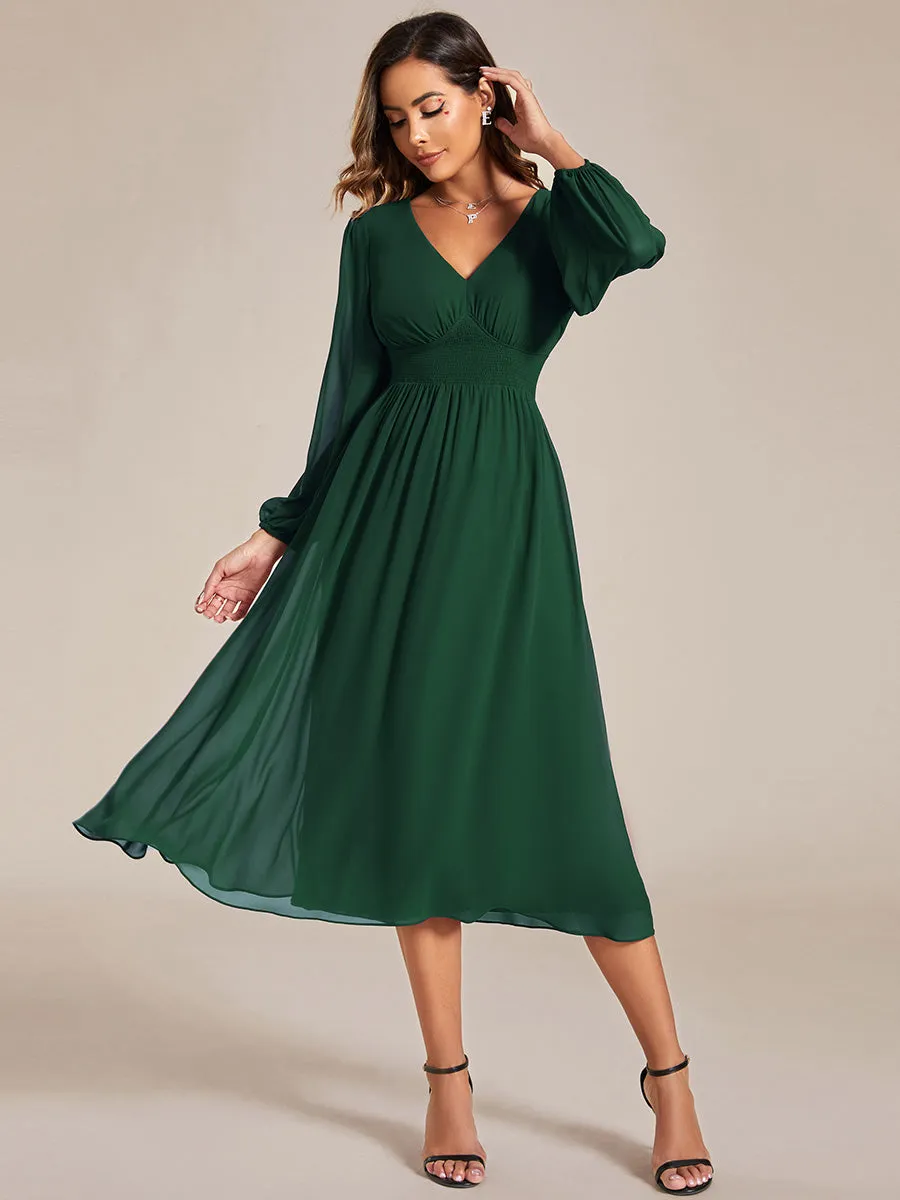 Elegant Knee-Length Chiffon Dresses with Long Sleeves for Wedding Guests - Wholesale