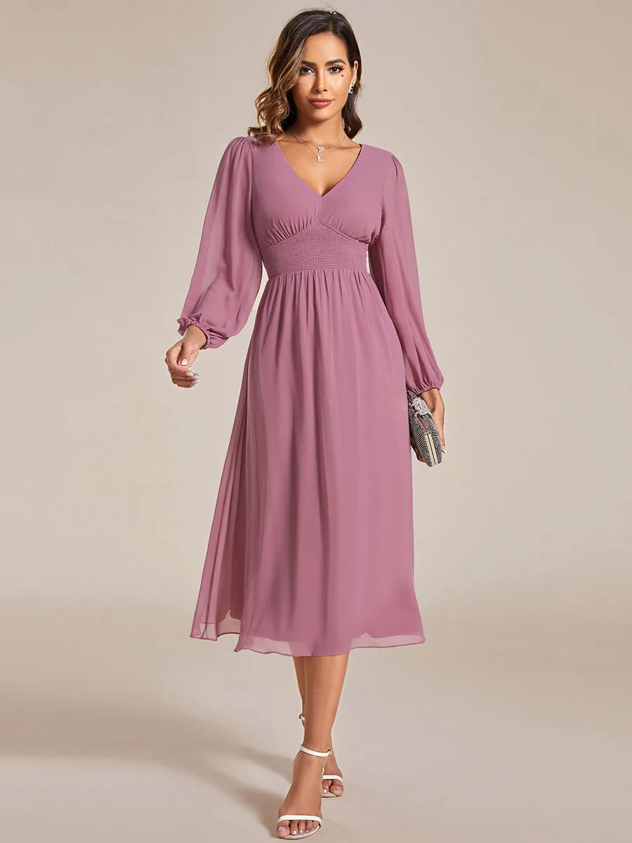 Elegant Knee-Length Chiffon Dresses with Long Sleeves for Wedding Guests - Wholesale