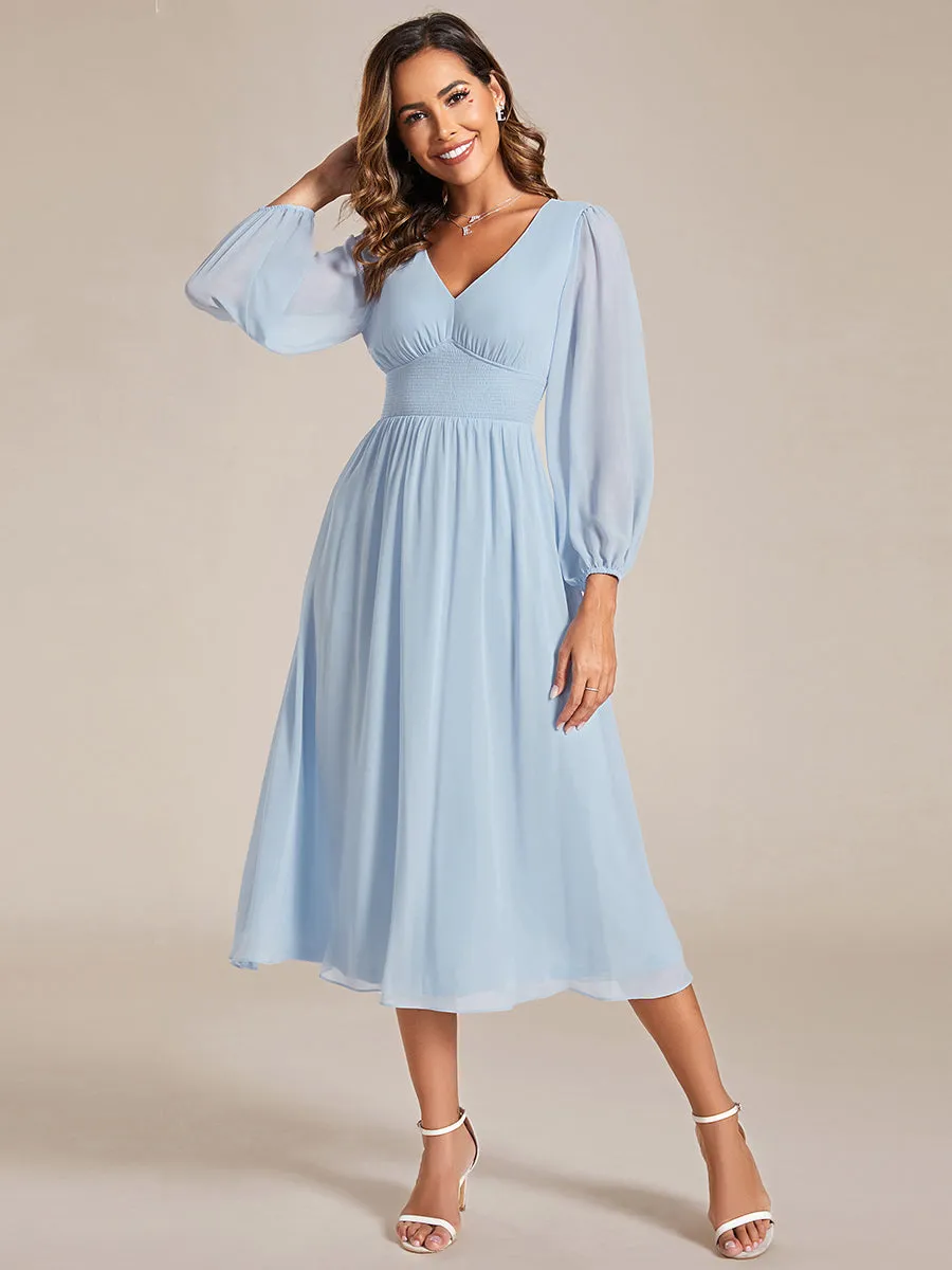 Elegant Knee-Length Chiffon Dresses with Long Sleeves for Wedding Guests - Wholesale