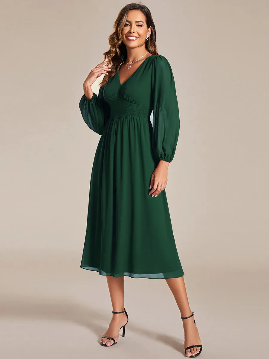 Elegant Knee-Length Chiffon Dresses with Long Sleeves for Wedding Guests - Wholesale