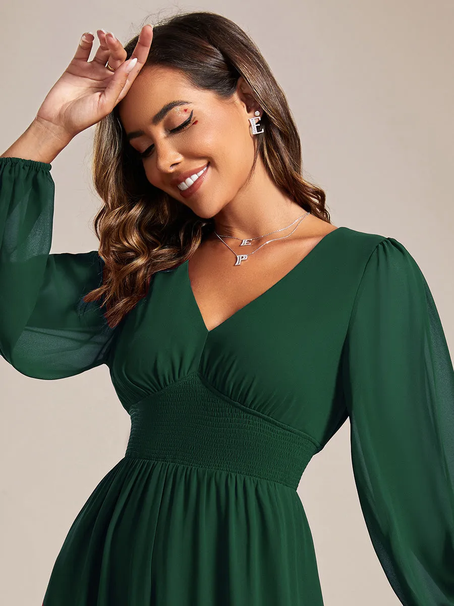 Elegant Knee-Length Chiffon Dresses with Long Sleeves for Wedding Guests - Wholesale