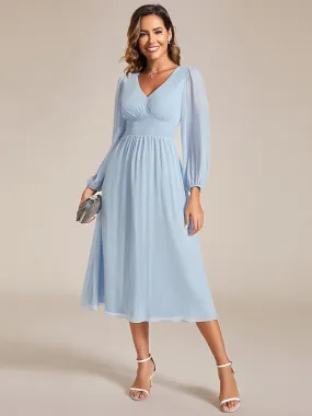 Elegant Knee-Length Chiffon Dresses with Long Sleeves for Wedding Guests - Wholesale