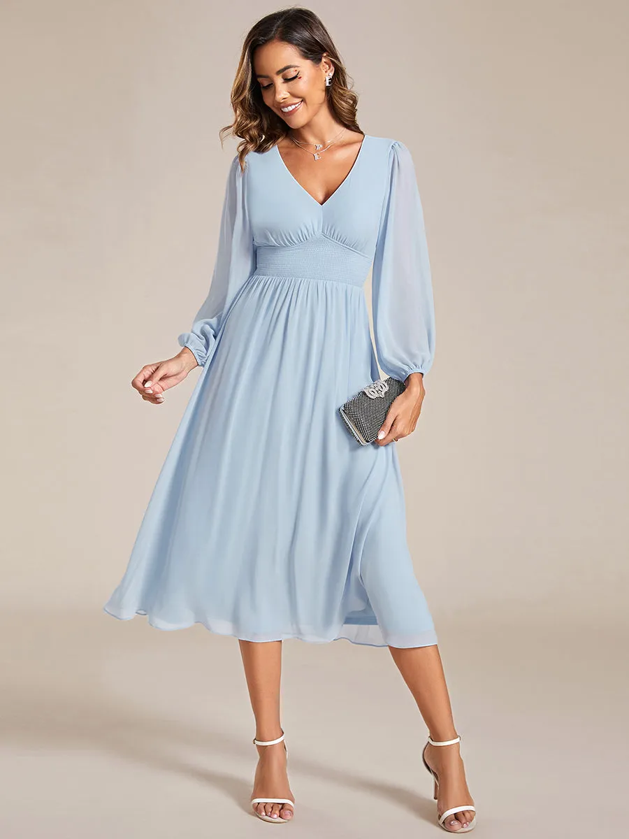 Elegant Knee-Length Chiffon Dresses with Long Sleeves for Wedding Guests - Wholesale