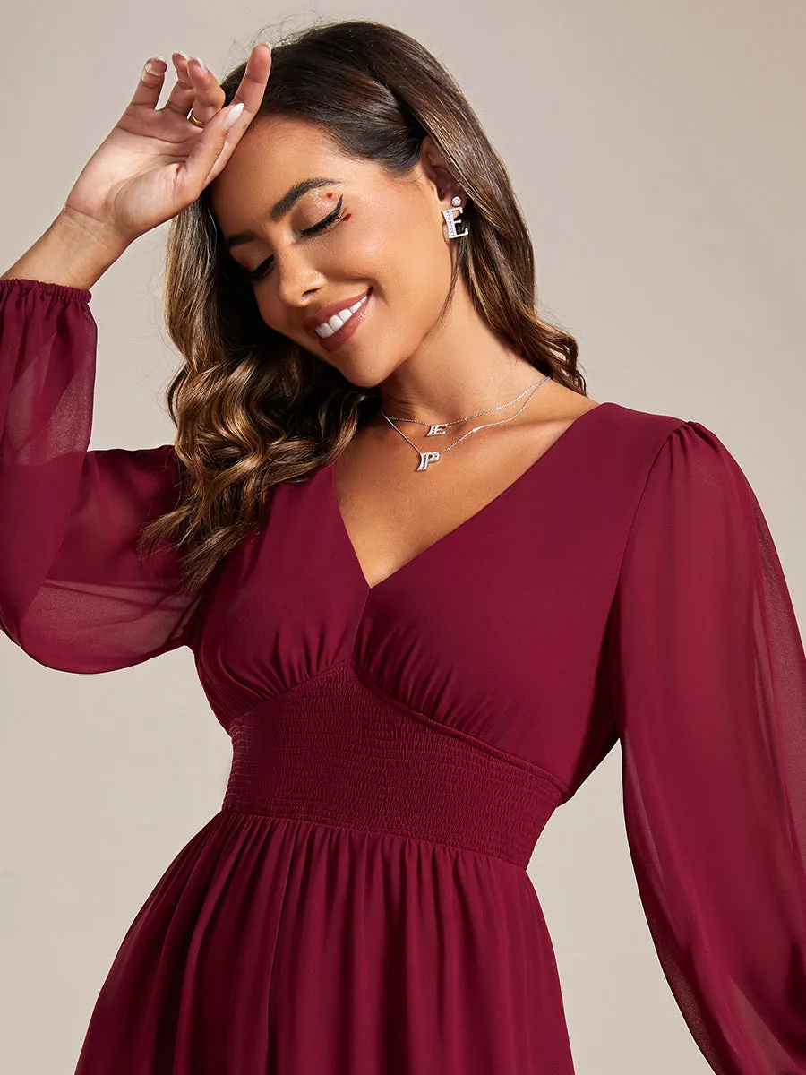 Elegant Knee-Length Chiffon Dresses with Long Sleeves for Wedding Guests - Wholesale