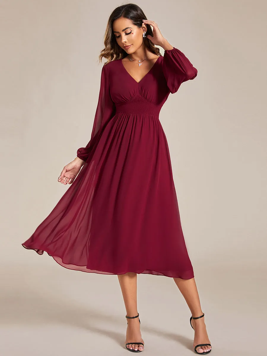Elegant Knee-Length Chiffon Dresses with Long Sleeves for Wedding Guests - Wholesale