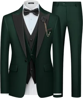MAGE MALE Men's 3 Piece Tuxedo Suits Slim Fit One Button Formal Wedding Party Tux Blazer Vest Pants Set