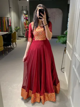 Maroon Color Weaving Work Rangoli Silk Gown Dress
