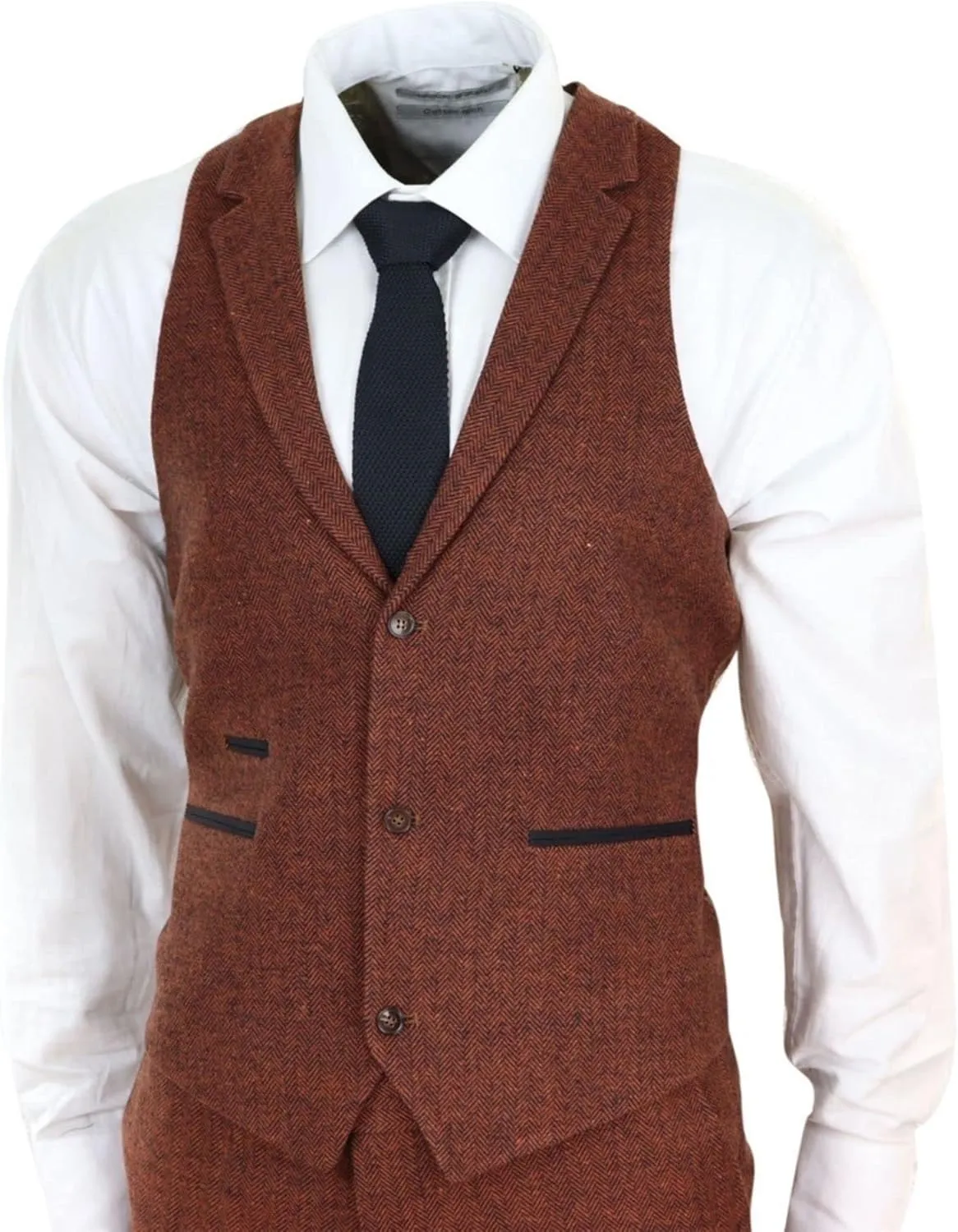 Mens Camel 3 Piece Tweed Suit Herringbone Wool Vintage Retro Fit