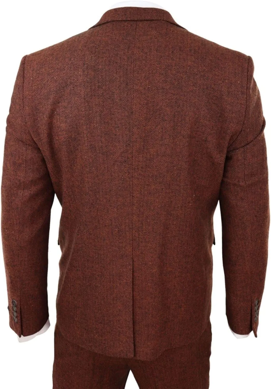 Mens Camel 3 Piece Tweed Suit Herringbone Wool Vintage Retro Fit