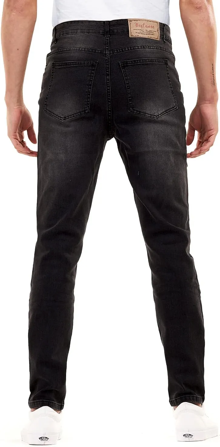Men's Classic Slim Fit Stretchy Jeans for Men Skinny Flex Denim Pants Ripped Designer