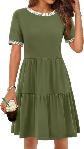 MEROKEETY Women's Summer Spring Casual Short Sleeve Sundress 2025 Beach Vacation Flowy A Line Tiered Mini T Shirt Dresses