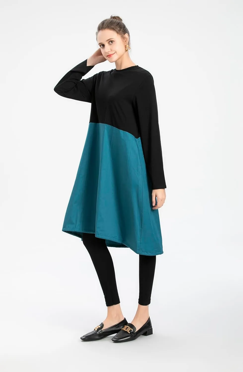 Minibee Women's Long Sleeve Dress Smocked Empire Waist Casual A-Line Flowy Tunic Shirt Dresses with Pockets